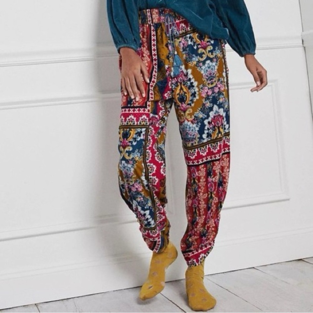 Anthropologie Red and Blue Patterned Joggers